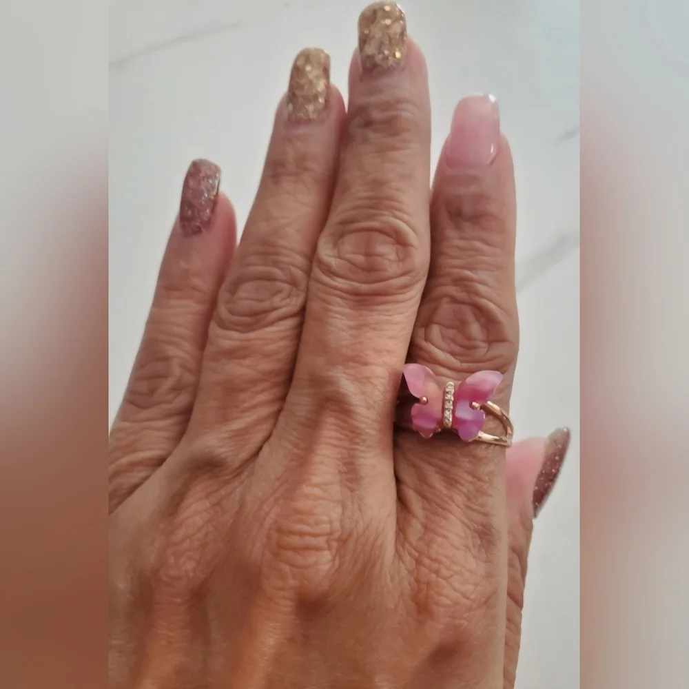 Pink Butterfly & Rhinestone Ring NWOT